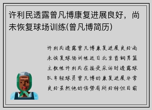 许利民透露曾凡博康复进展良好，尚未恢复球场训练(曾凡博简历)